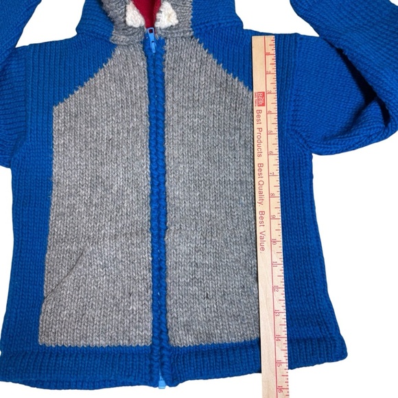 ECC Shark Sweater‎ 100% Wool Full Zip Youth 6 Blue Gray Ecuadorian Clothing Co - Picture 9 of 11